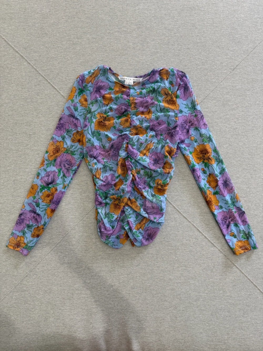 Veronica Beard Lavender Blue Floral Long Sleeve Top
